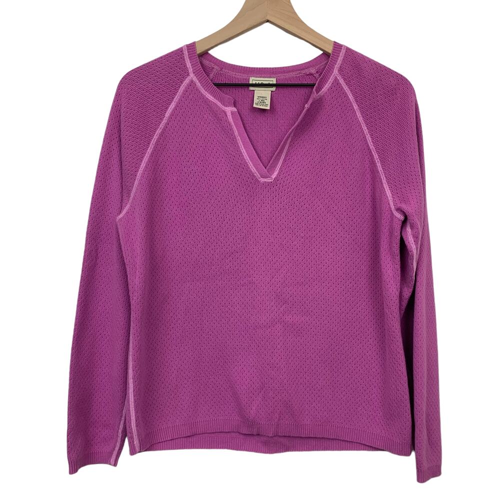 Vintage L.L. Bean Womens Sweater Thermal Size Large Fuchsia Pink V Neck Top